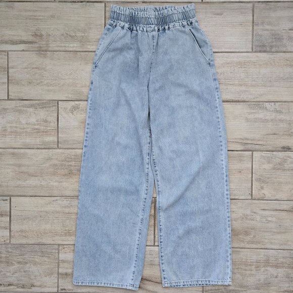 Forever 21 Paper Bag Wide Leg Jeans Women's Baggy Light Washed Ruched Waist S - Picture 1 of 6